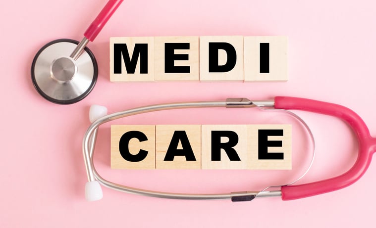 A stethoscope next to blocks that spell Medicare