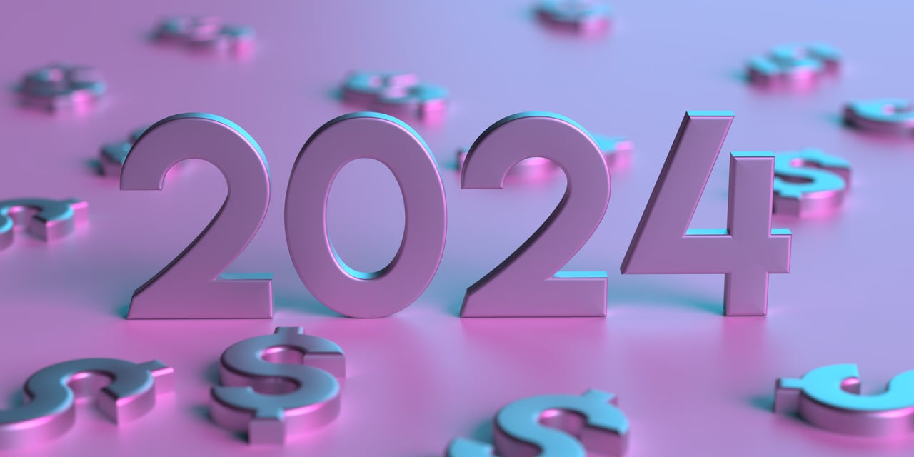 2024 on US Dollar icon background